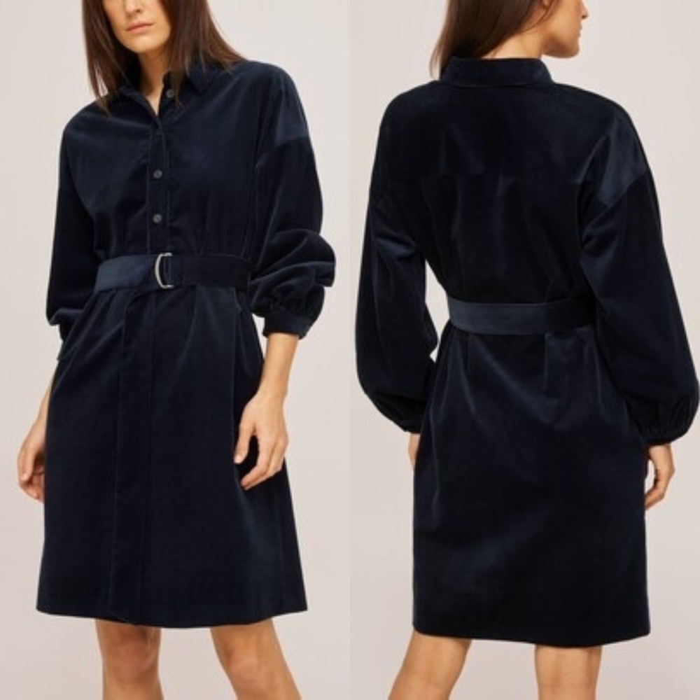 WEEkEND Max‎ Mara Ceylon Corduroy Shirt Dress Navy Blue Size 10 MSRP $475